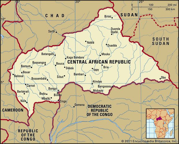 Bản đồ hành chính Cộng hòa Trung Phi (Central African Republic) khổ lớn 2022