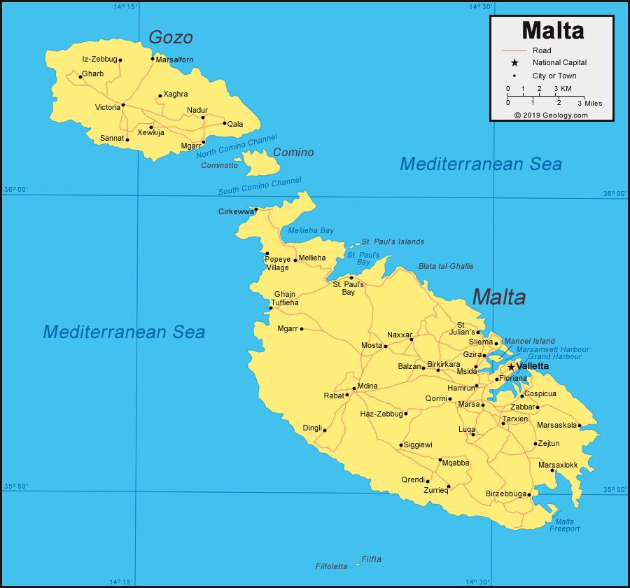 Bản đồ hành chính nước Malta (Malta Map) khổ lớn 2022