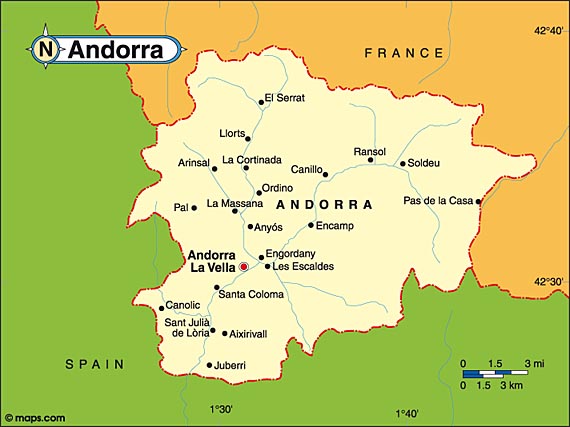 Bản đồ hành chính nước Andorra (Andorra Map) khổ lớn 2022