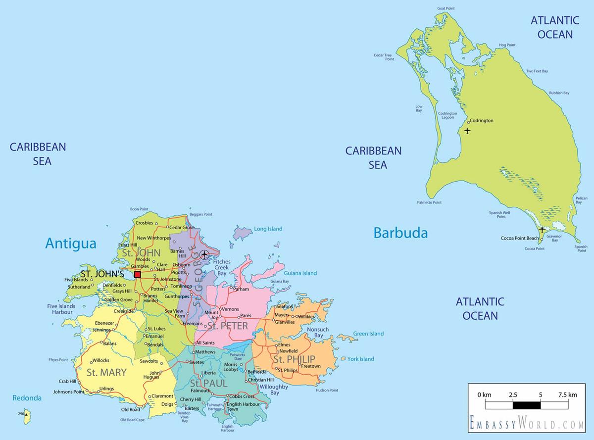 Bản đồ hành chính nước Antigua và Barbuda (Antigua and Barbuda Map) 2022