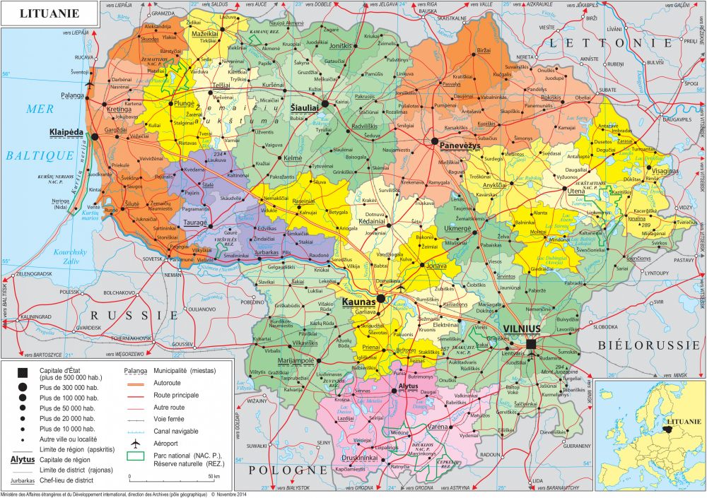 Bản đồ hành chính nước Litva (Lithuania Map) khổ lớn 2022