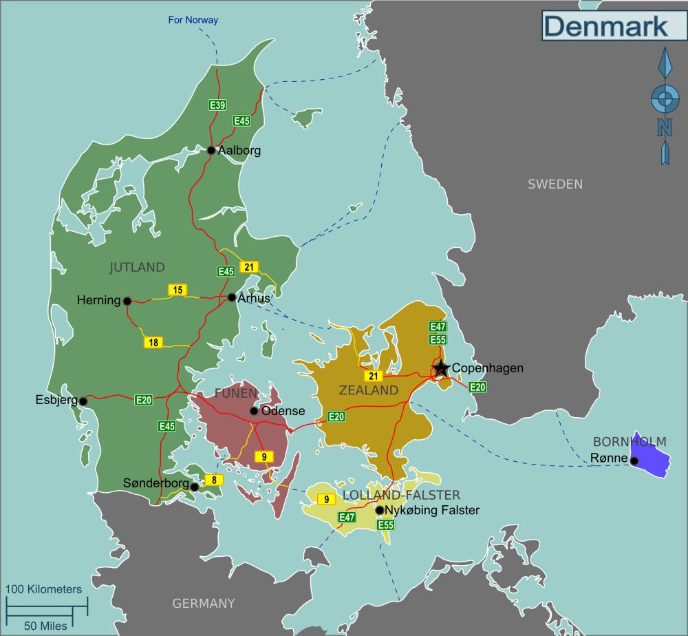 Bản đồ hành chính nước Đan Mạch (Denmark Map) khổ lớn phóng to 2022