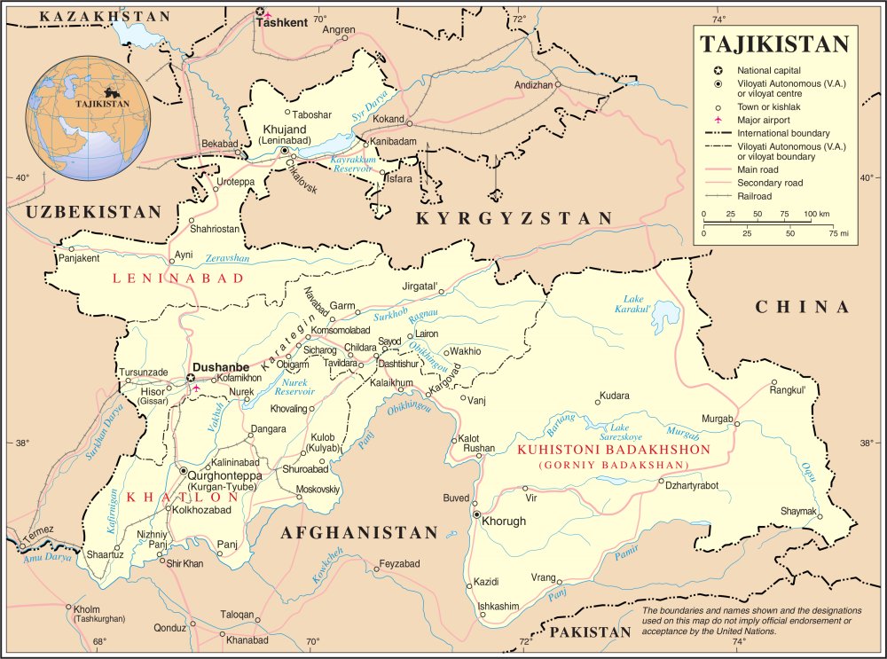 Bản đồ hành chính nước Tajikistan (Tajikistan Map) khổ lớn 2022