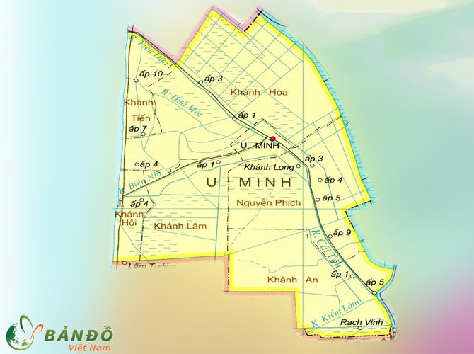Bản đồ hành chính huyện U Minh, tỉnh Cà Mau khổ lớn phóng to 2023