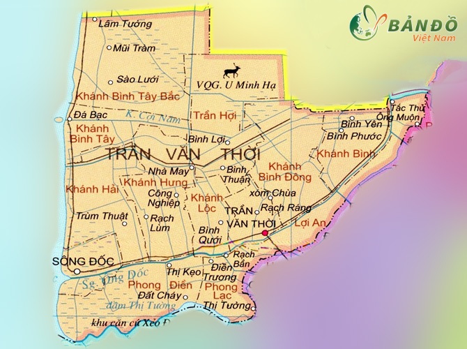 Bản đồ hành chính huyện Trần Văn Thời, tỉnh Cà Mau khổ lớn mới nhất 2023