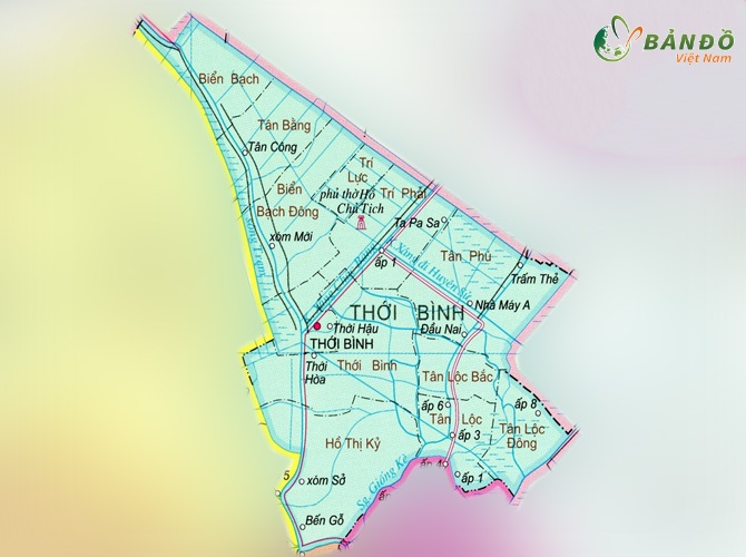 Bản đồ hành chính huyện Thới Bình, tỉnh Cà Mau khổ lớn phóng to 2023