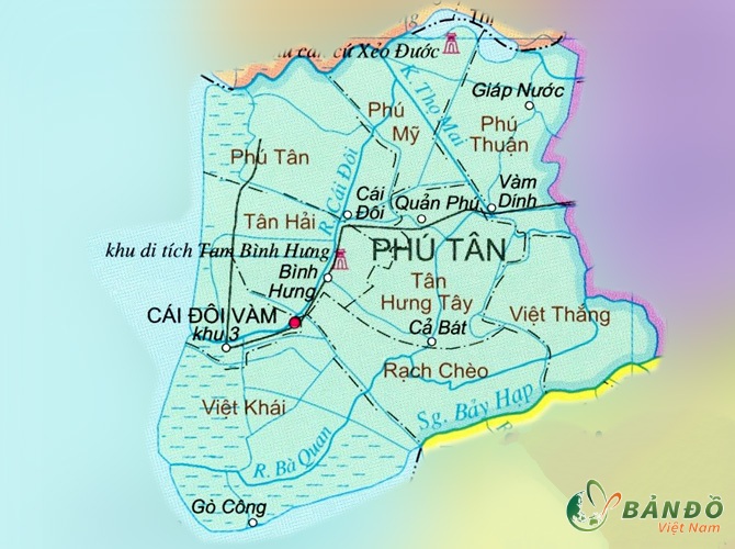 Bản đồ hành chính huyện Phú Tân, tỉnh Cà Mau khổ lớn phóng to 2023
