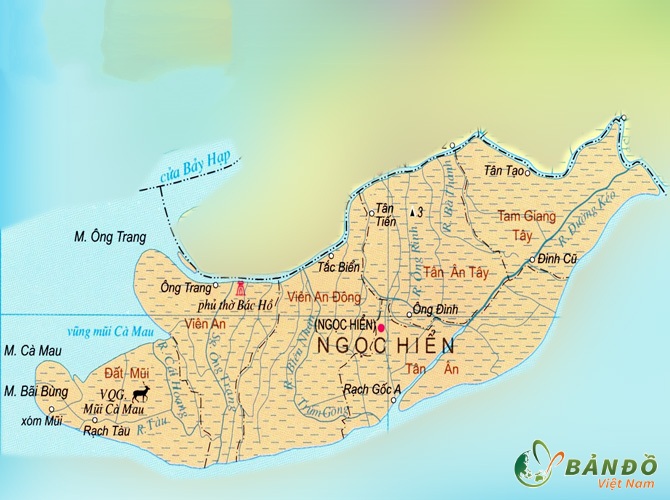 Bản đồ hành chính huyện Ngọc Hiển, tỉnh Cà Mau khổ lớn mới nhất 2023