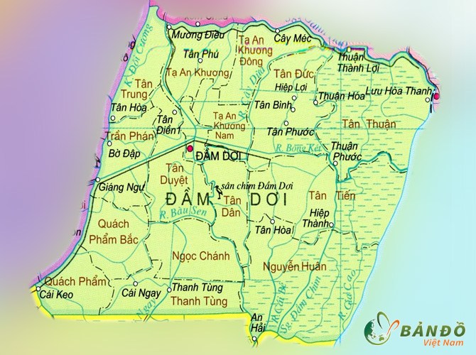Bản đồ hành chính huyện Đầm Dơi, tỉnh Cà Mau khổ lớn mới nhất 2023