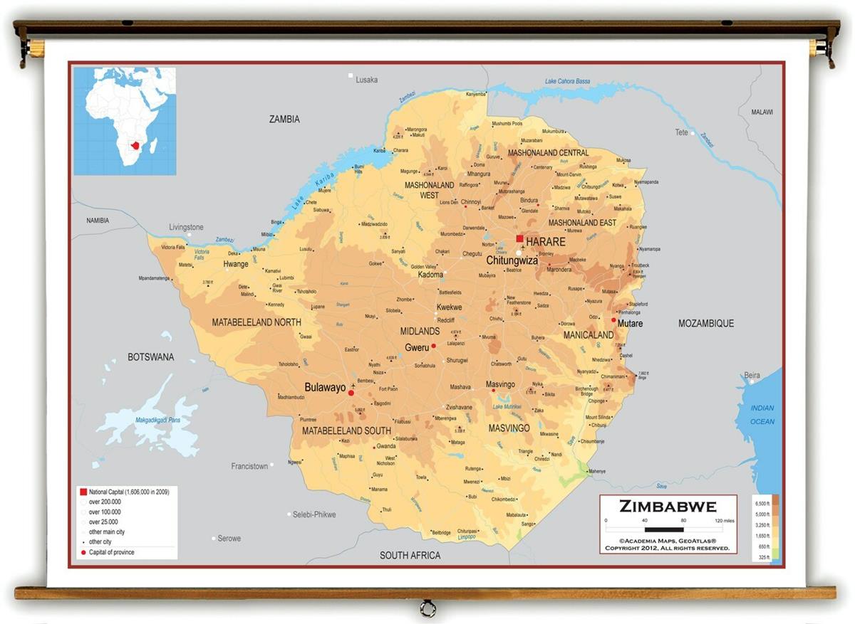 Bản đồ hành chính nước Zimbabwe (Zimbabwe Map) khổ lớn 2022