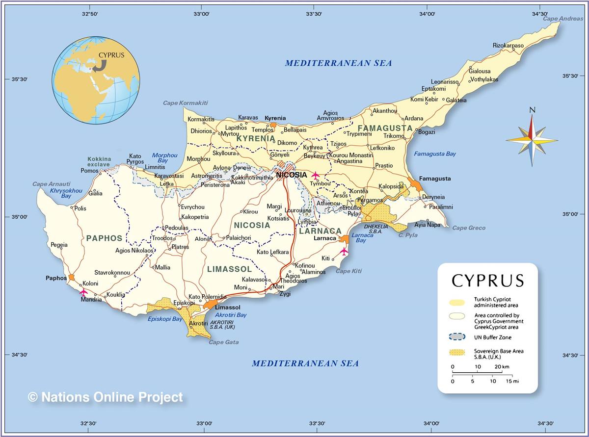 Bản đồ hành chính nước Síp (Cyprus Map) khổ lớn năm 2022