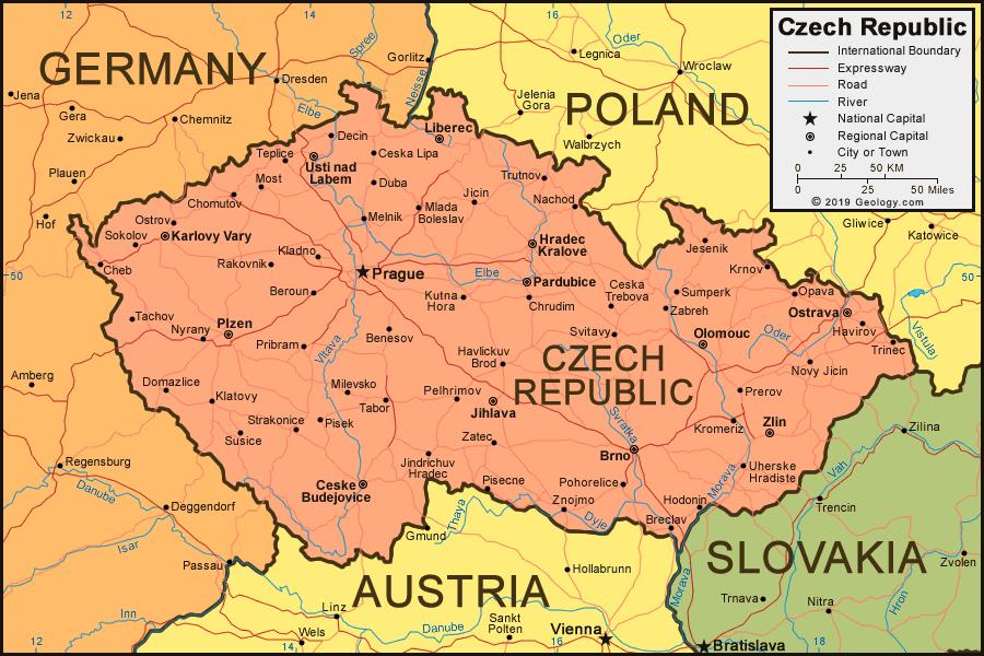 Bản đồ hành chính nước Séc (Czech Map) khổ lớn 2022