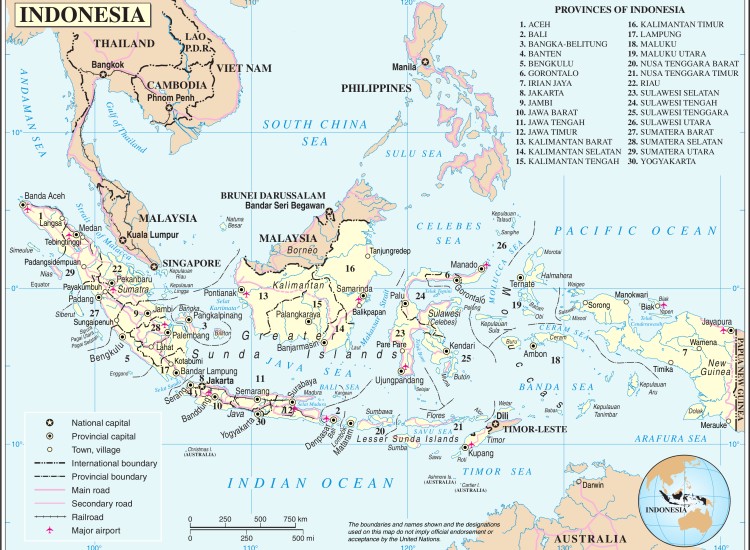 Bản đồ hành chính nước Indonesia khổ lớn phóng to 2022