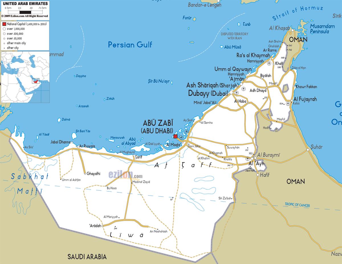 Bản đồ hành chính nước Tiểu Vương quốc Ả Rập Thống nhất (UAE Map) khổ lớn 2022