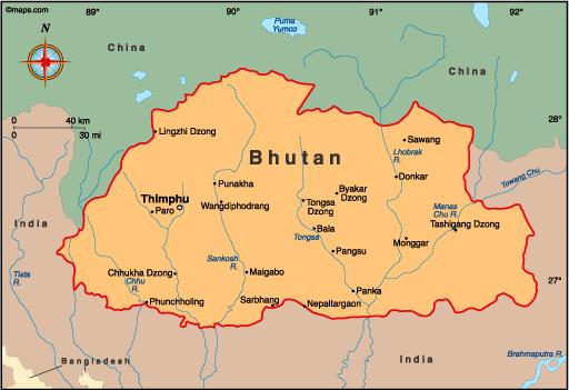 Bản đồ hành chính nước Bhutan (Bhutan Map) khổ lớn năm 2022