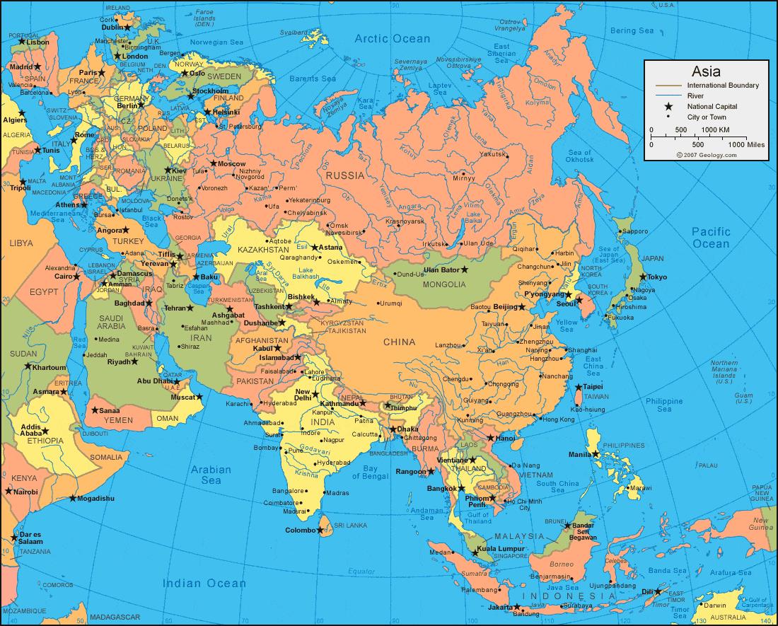 Bản đồ Châu Á (Asian Map) khổ lớn mới nhất 2022
