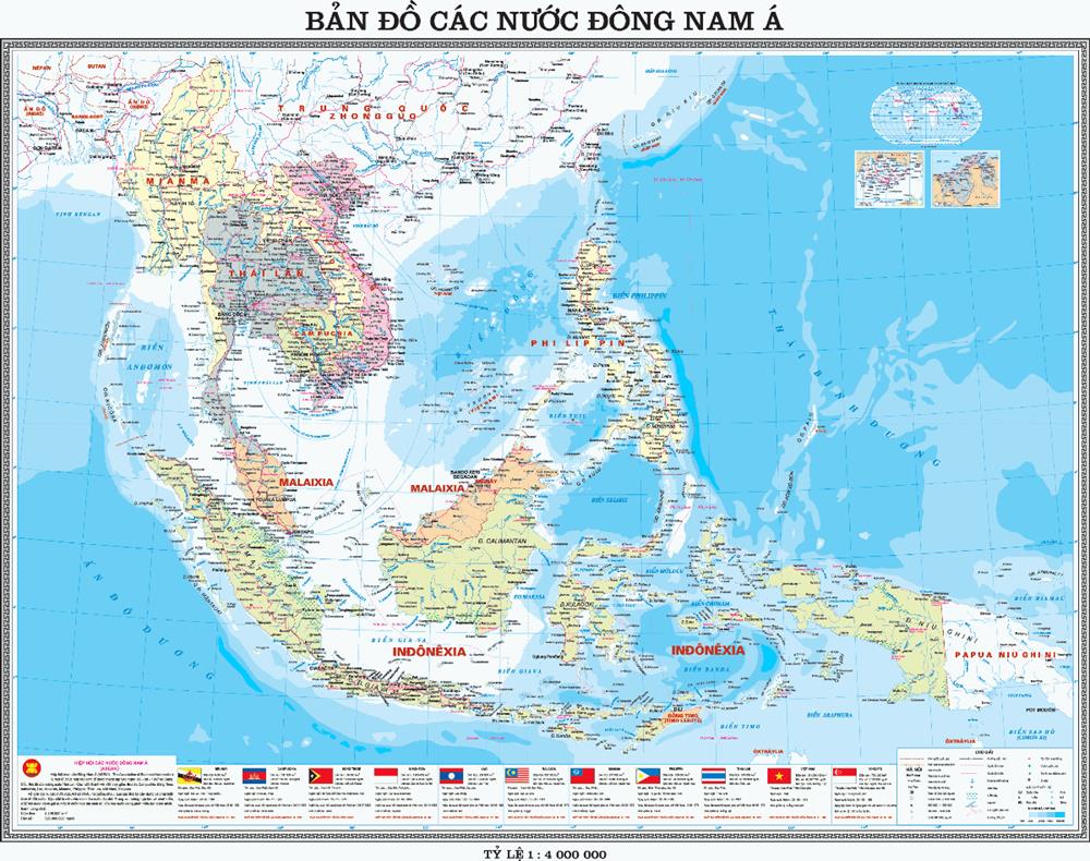 Bản đồ các nước Đông Nam Á khổ lớn mới nhất năm 2022