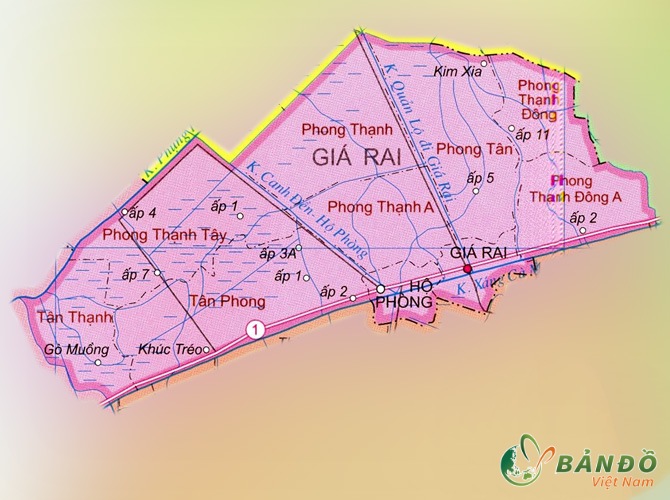 Bản đồ hành chính Thị xã Giá Rai tại Bạc Liêu khổ lớn phóng to 2022