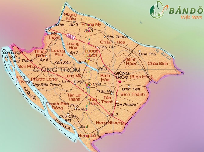 Bản đồ hành chính huyện Giồng Trôm, tỉnh Bến Tre khổ lớn mới nhất 2023