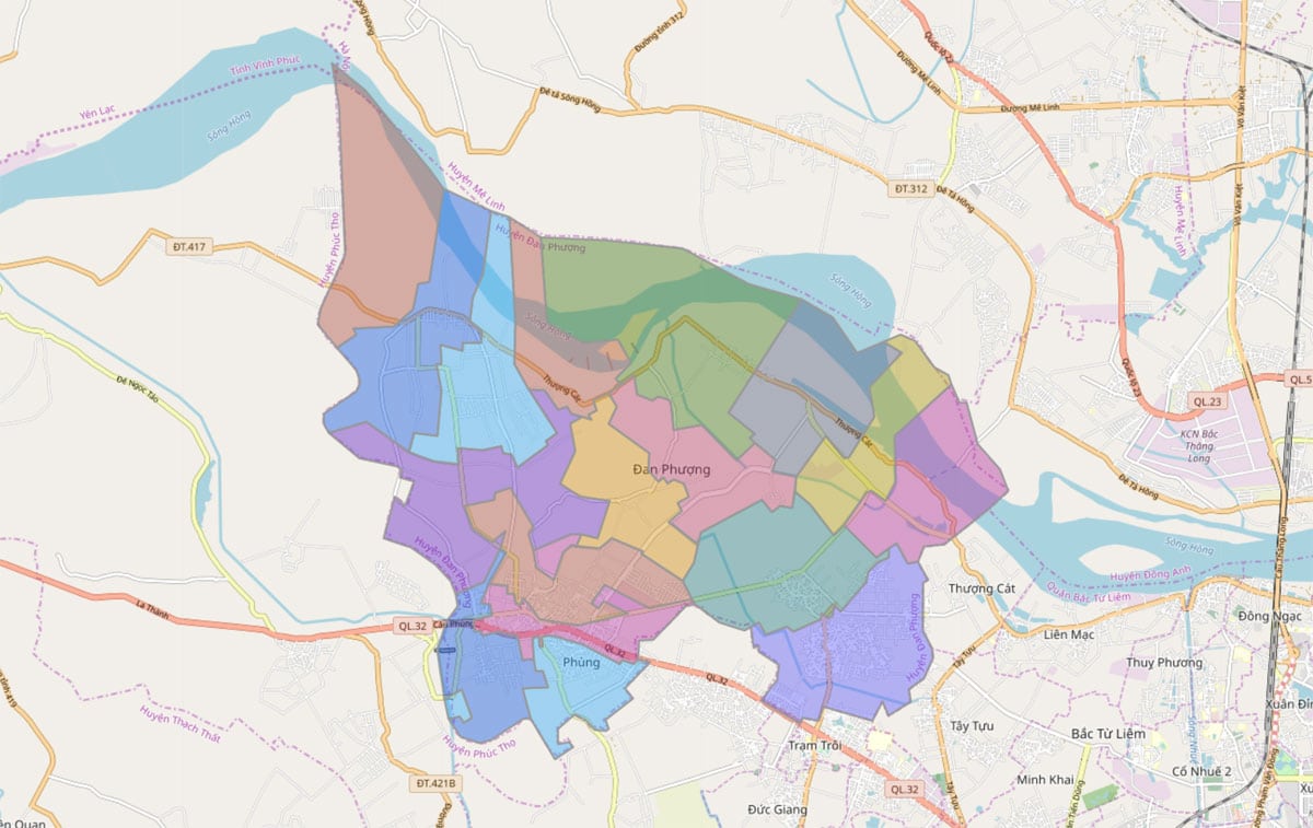 Bản đồ hành chính huyện Đan Phượng tại Hà Nội khổ lớn phóng to 2022