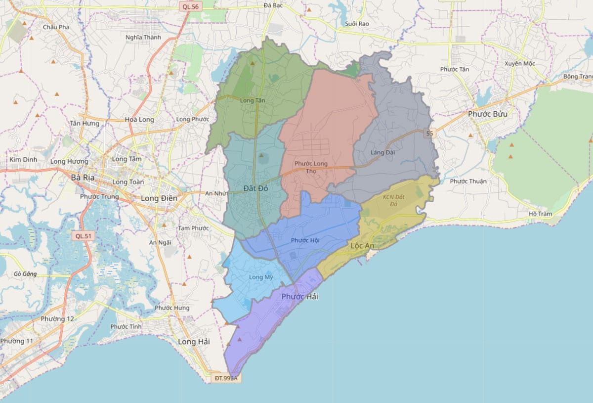 Bản đồ hành chính huyện Đất Đỏ tại tỉnh Bà Rịa - Vũng Tàu khổ lớn phóng to 2022