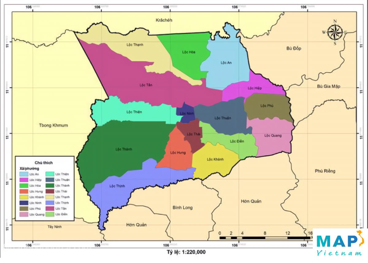 Bản đồ huyện Lộc Ninh tại tỉnh Bình Phước khổ lớn mới nhất
