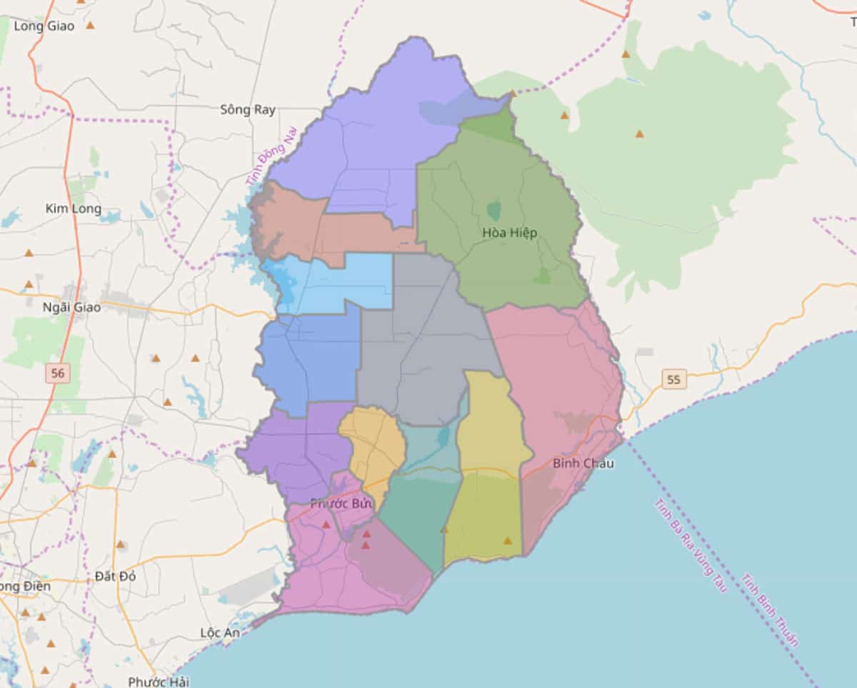 Bản đồ hành chính huyện Xuyên Mộc Bà Rịa - Vũng Tàu khổ lớn phóng to 2022