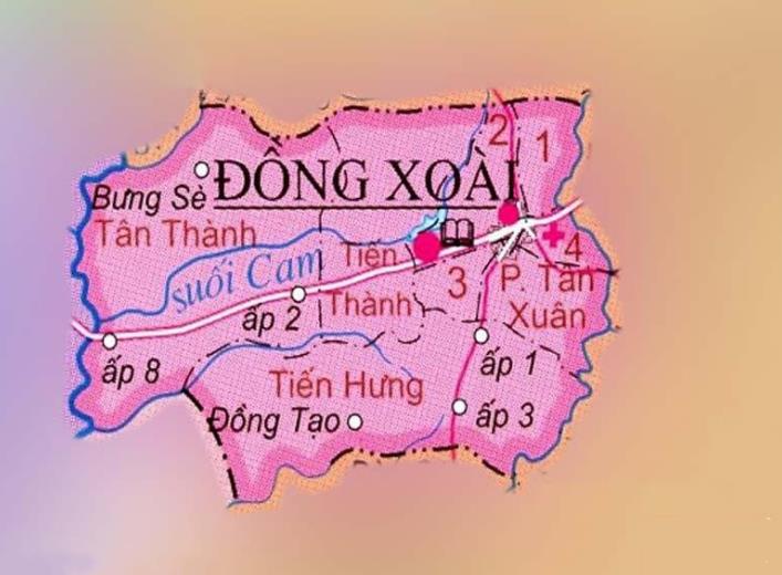 Bản đồ hành chính thành phố Đồng Xoài, tỉnh Bình Phước khổ lớn mới nhất 2023