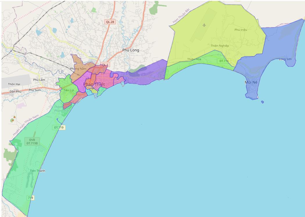 Bản đồ hành chính Thành phố Phan Thiết khổ lớn phóng to 2022