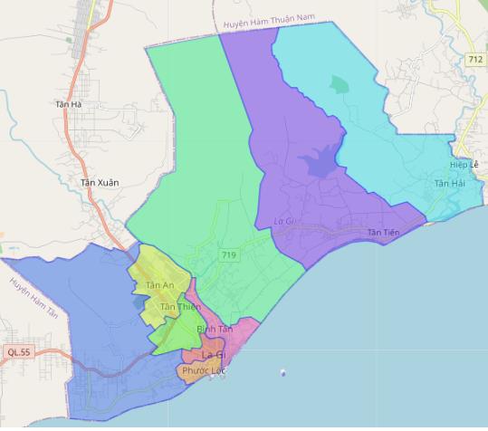 Bản đồ hành chính Thị xã La Gi tại Bình Thuận khổ lớn phóng to 2022