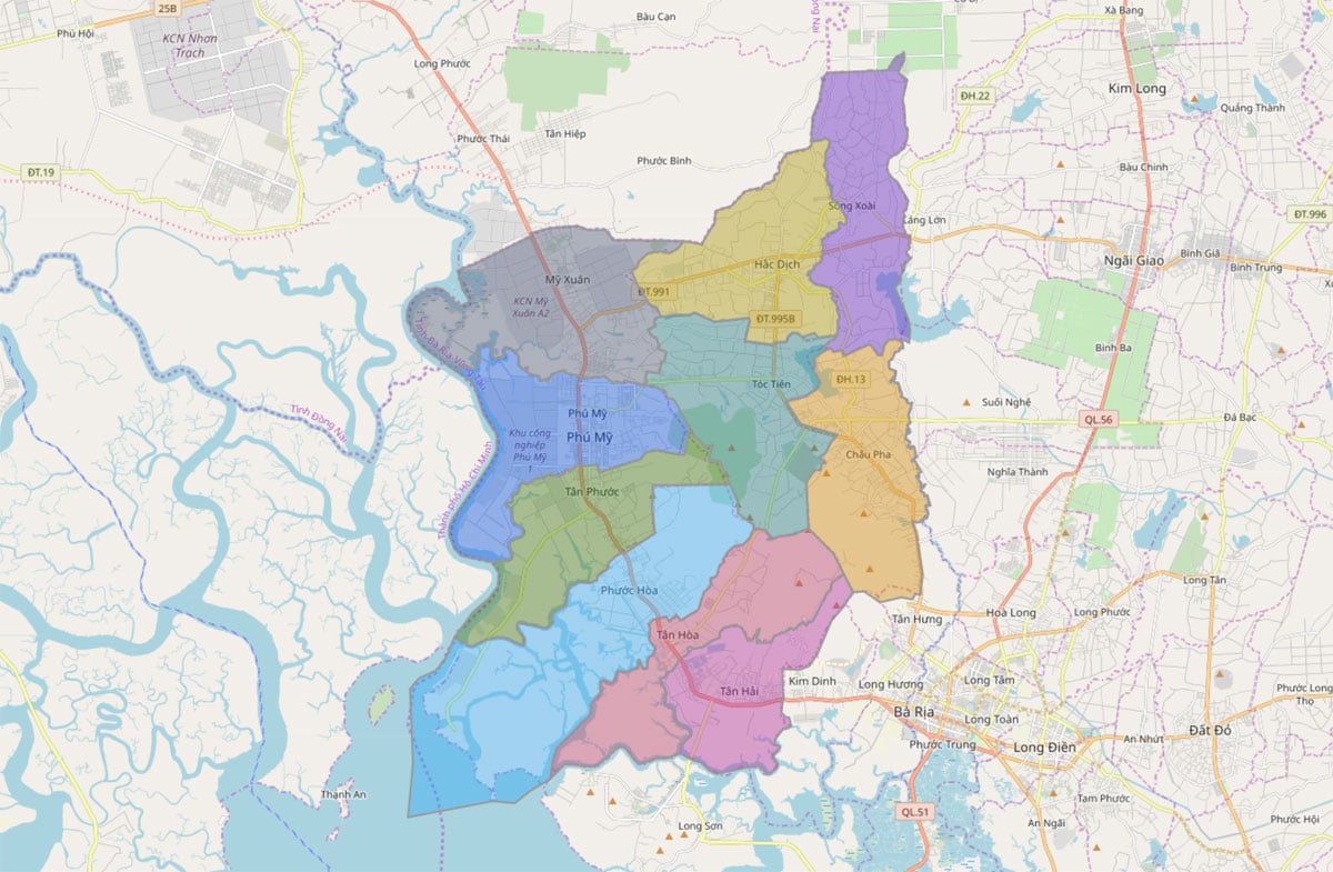 Bản đồ hành chính thị xã Phú Mỹ Bà Rịa - Vũng Tàu khổ lớn mới nhất 2022