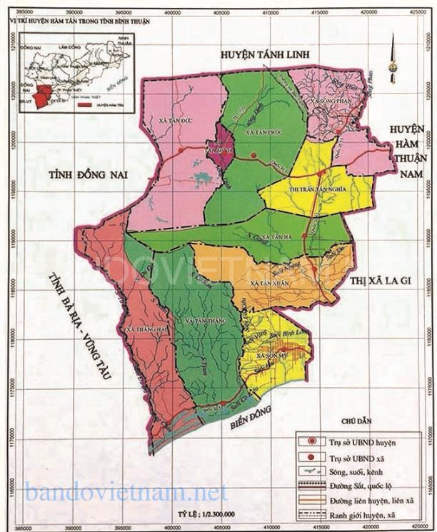 Bản đồ hành chính huyện Hàm Tân tại Bình Thuận khổ lớn phóng to 2022