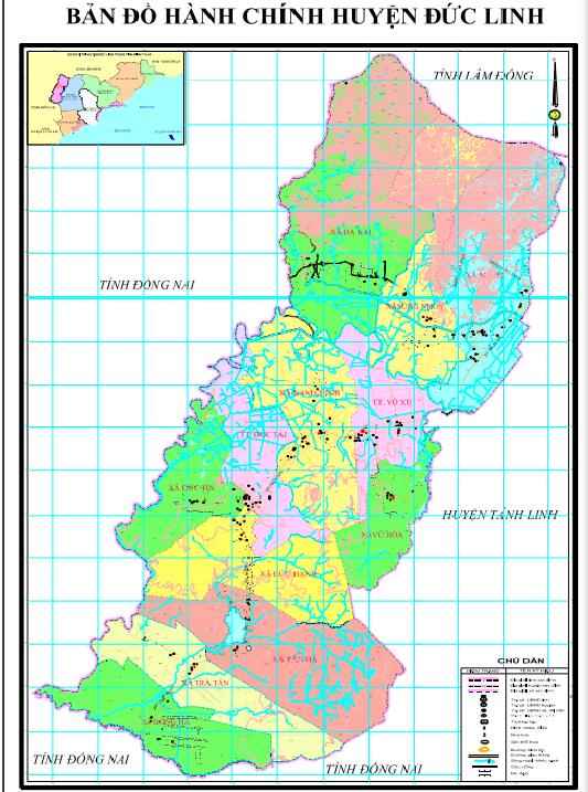 Bản đồ hành chính huyện Đức Linh tại Bình Thuận khổ lớn phóng to 2022