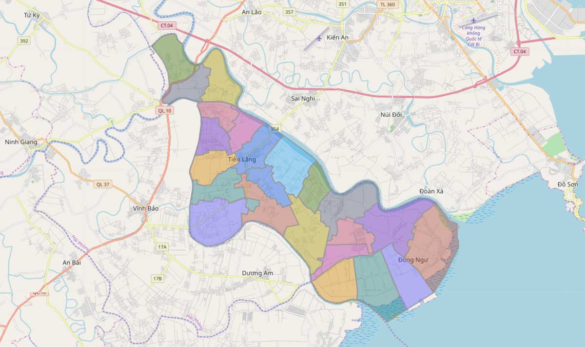 Bản đồ hành chính huyện Tiên Lãng tại tỉnh Hải Phòng khổ lớn mới nhất 2022