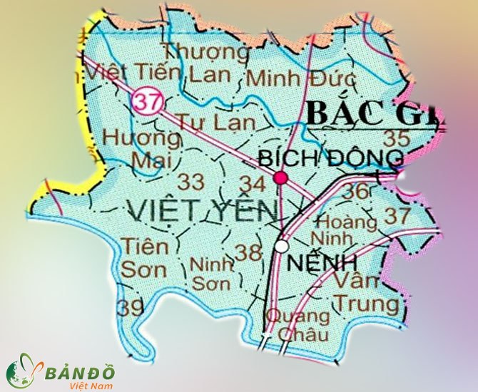 Bản đồ hành chính huyện Việt Yên (Bắc Giang) khổ lớn phóng to 2022