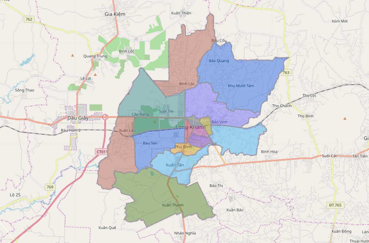 Bản đồ hành chính TP Long Khánh tại Đồng Nai khổ lớn phóng to 2022