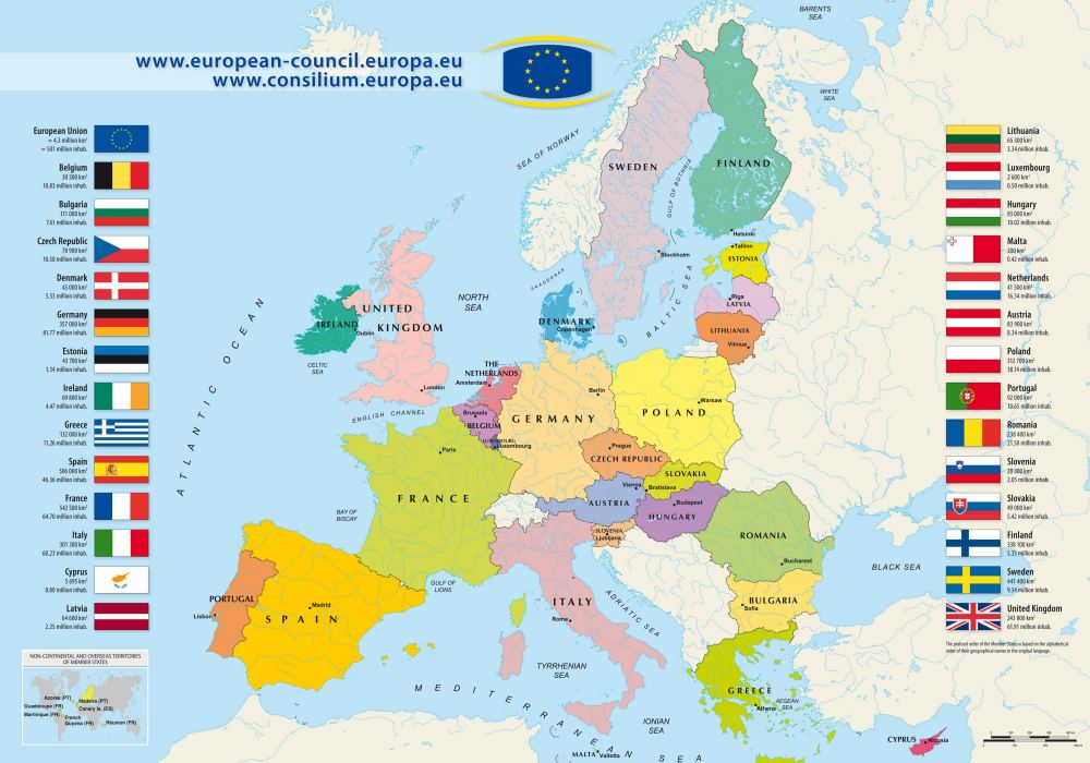 Bản đồ các nước Châu Âu (Europe Map) khổ lớn mới nhất 2022