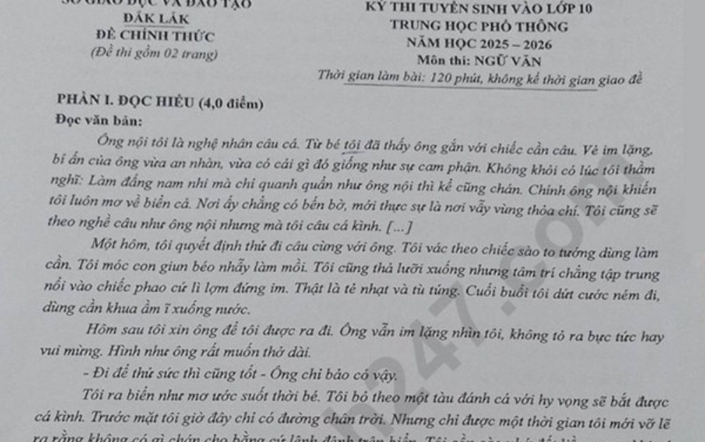 Đề thi và đáp án vào lớp 10 năm 2025 môn Văn tại Đắk Lắk