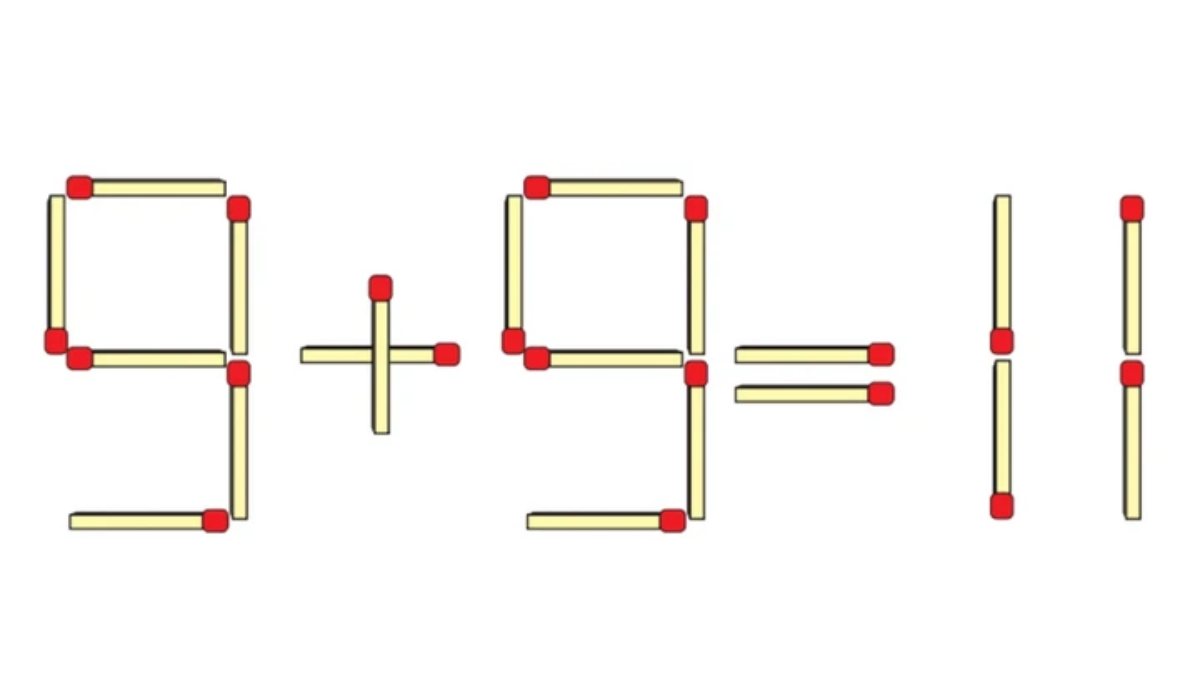 Chỉ di chuyển 1 que diêm, phép tính 9 + 9 = 11 có thể đúng?