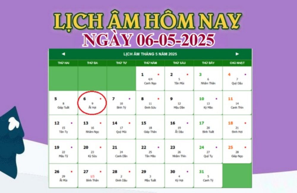 Âm lịch hôm nay 6/5 chính xác nhất - lịch vạn niên ngày 6/5/2025