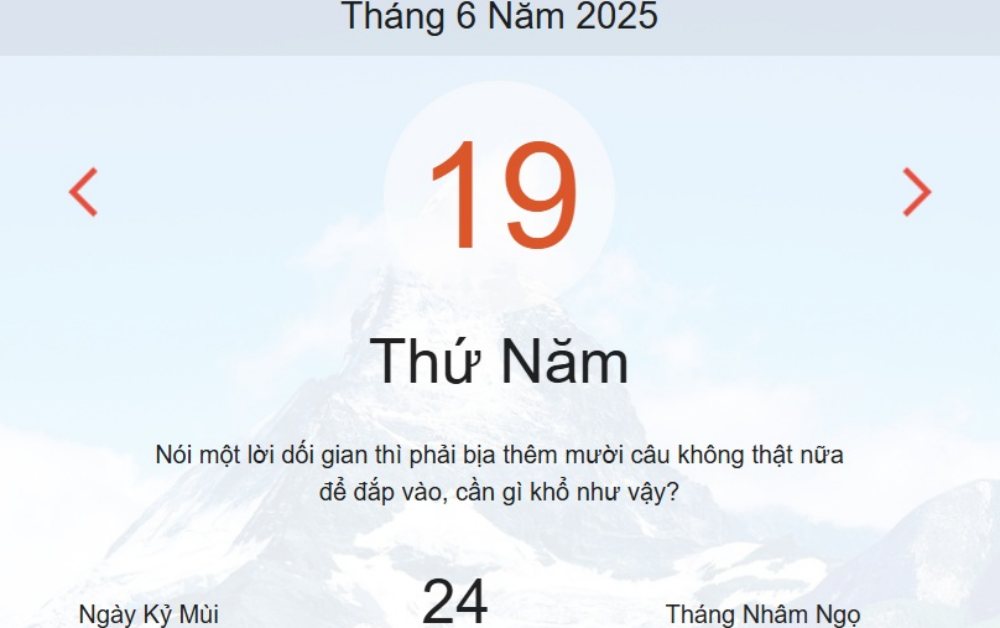 Âm lịch hôm nay 19/6 chính xác nhất - lịch vạn niên ngày 19/6/2025