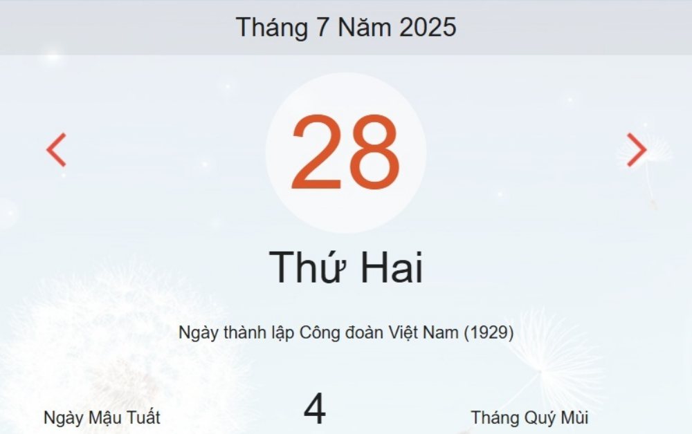 Lịch âm 28/7 – Xem Âm lịch hôm nay 28/7 chính xác nhất - Lịch vạn niên ngày 28/7/2025