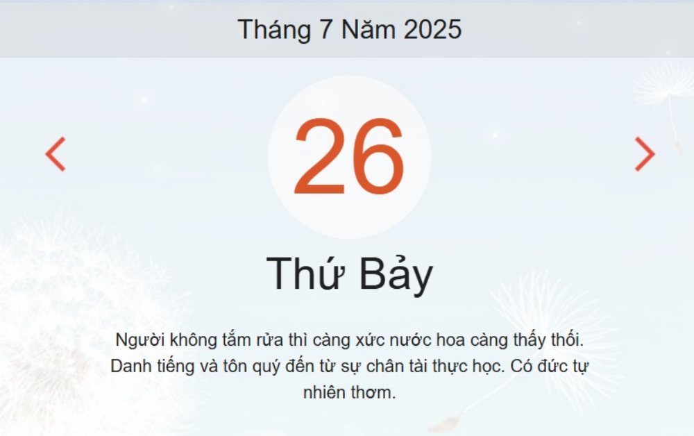 Lịch âm 26/7 – Xem Âm lịch hôm nay 26/7 chính xác nhất - Lịch vạn niên ngày 26/7/2025