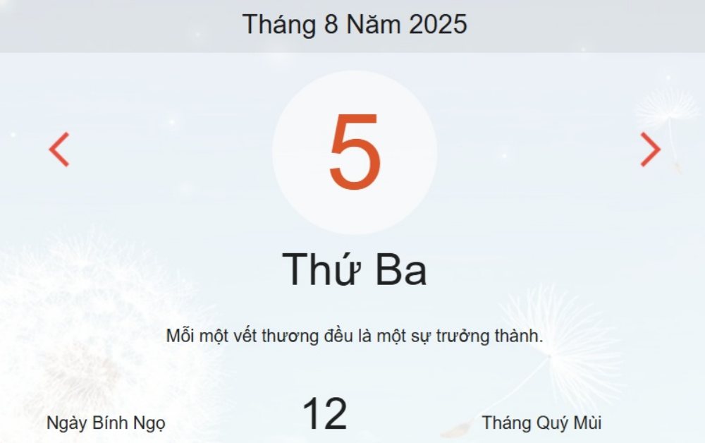Lịch âm 5/8 – Xem Âm lịch hôm nay 5/8 chính xác nhất - Lịch vạn niên ngày 5/8/2025