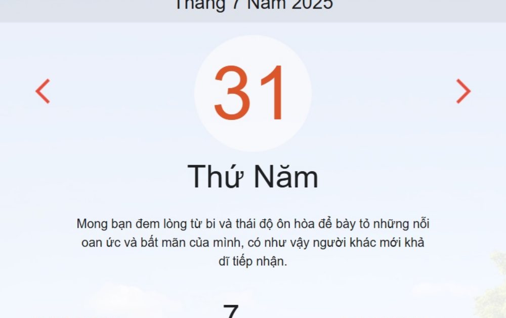 Lịch âm 31/7 – Xem Âm lịch hôm nay 31/7 chính xác nhất - Lịch vạn niên ngày 31/7/2025