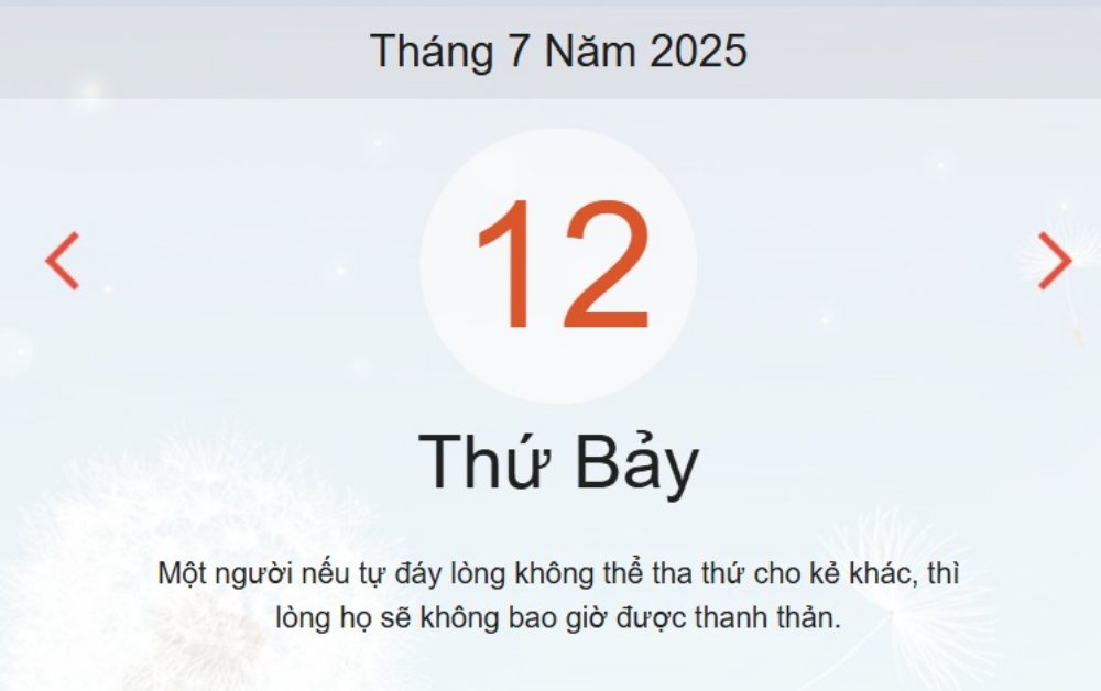 Lịch âm hôm nay 12/7/2025: Xem lịch âm, ngày tốt xấu và giờ hoàng đạo