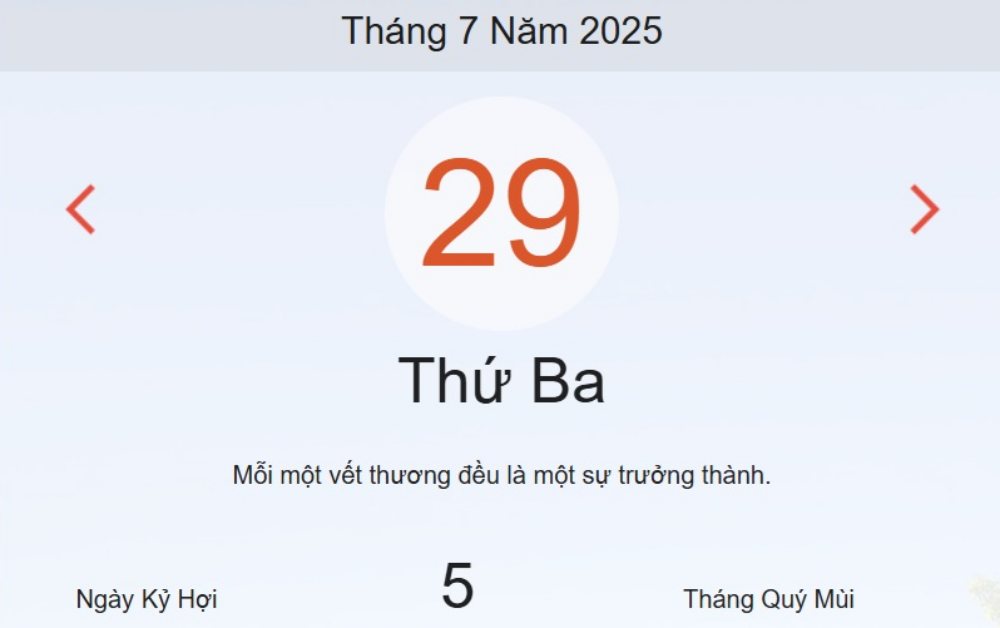 Lịch âm 29/7 – Xem Âm lịch hôm nay 29/7 chính xác nhất - Lịch vạn niên ngày 29/7/2025