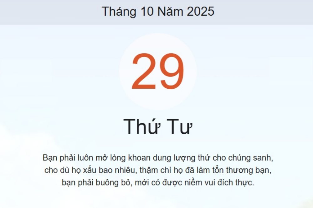 Lịch âm 29/10 – Xem âm lịch ngày 29/10