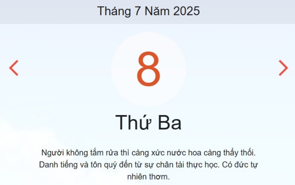 Lịch âm hôm nay - Âm lịch hôm nay 8/7 chính xác nhất - lịch vạn niên ngày 8/7/2025