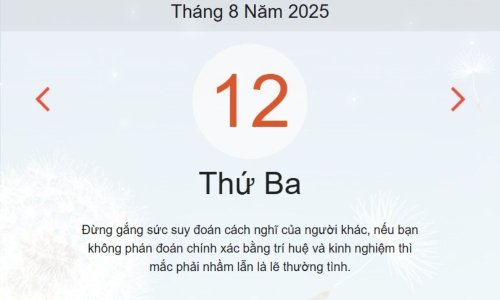 Lịch âm 12/8 – Xem Âm lịch hôm nay 12/8 chính xác nhất - Lịch vạn niên ngày 12/8/2025